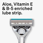 A man using the imported titanium coated cartridge system for clean facial grooming.