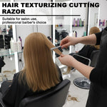 Close up of professional barber hair thinning razor