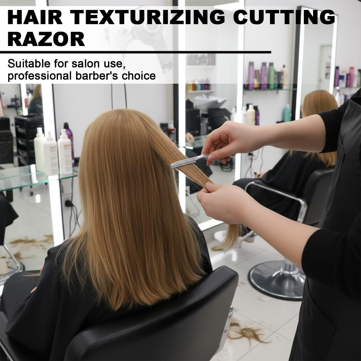 Close up of professional barber hair thinning razor