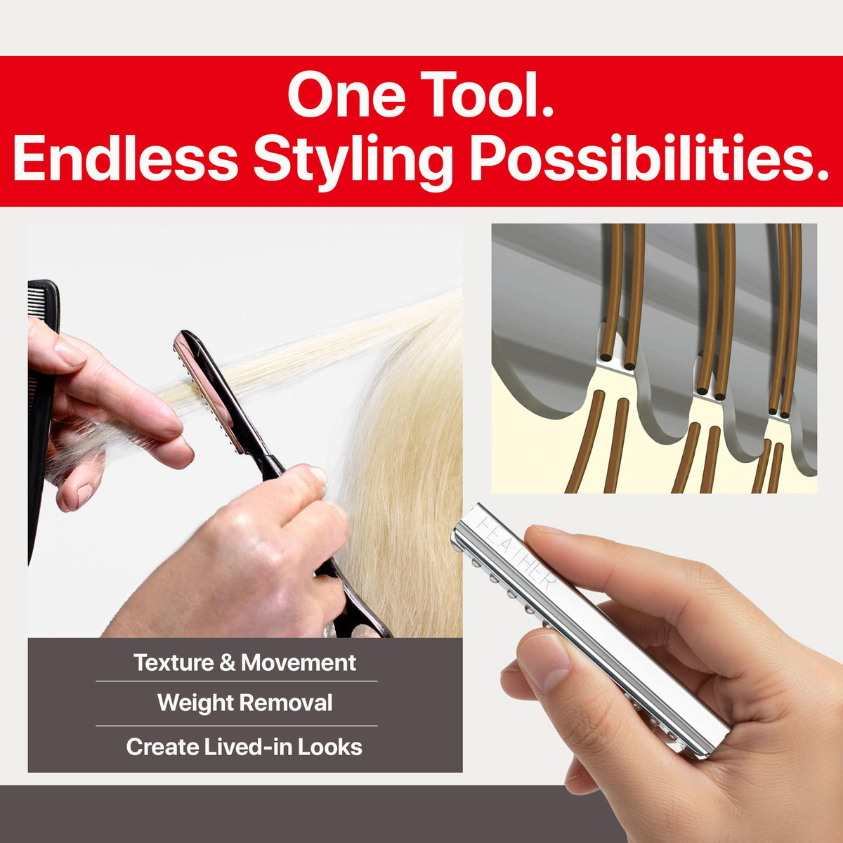 The included safe blade disposal case alongside the texturizing replacement blades pack for professional salon use.