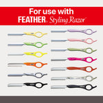 Feather standard styling razor replacement blades showing the secure fit mechanism that eliminates blade movement during hair thinning.