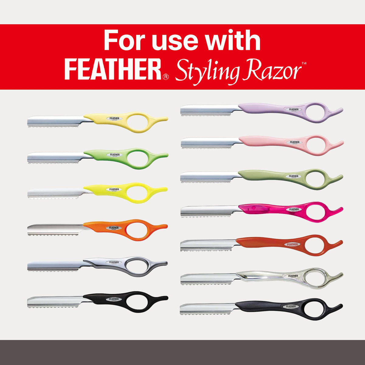 Feather standard styling razor replacement blades showing the secure fit mechanism that eliminates blade movement during hair thinning.