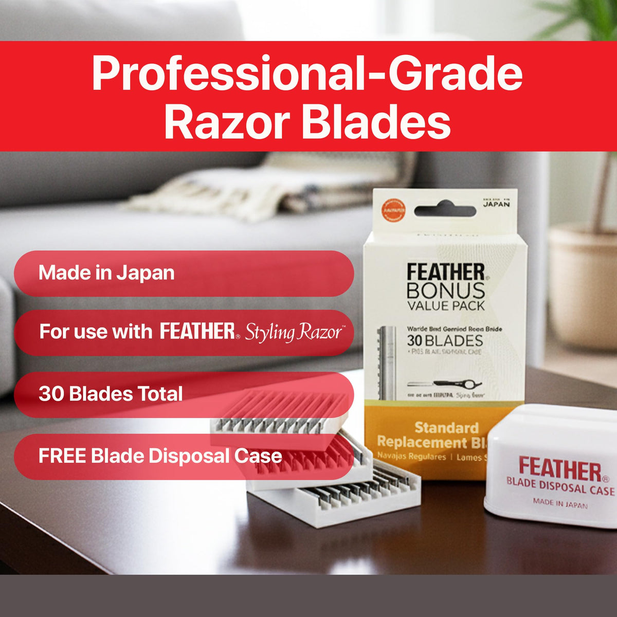 A demonstration view of the guarded edge blade design preventing hair clogging between the guard and the stainless steel blade.