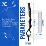 Stainless steel thinning razor with black ergonomic handle