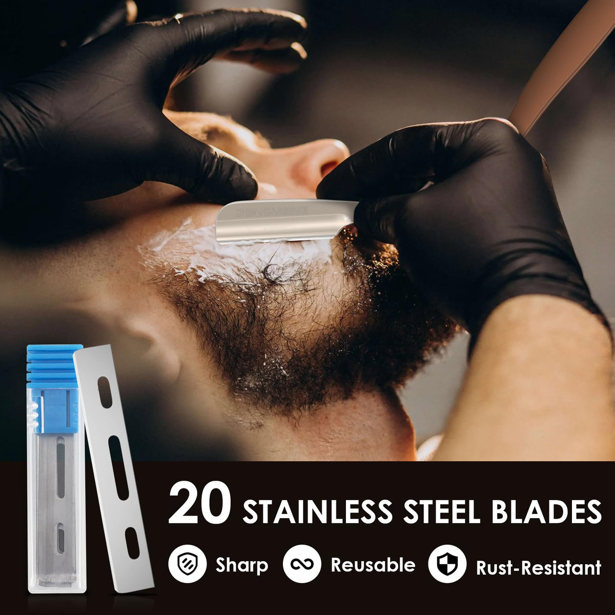 Bangmeng barber razor with set of 20 stainless steel blades