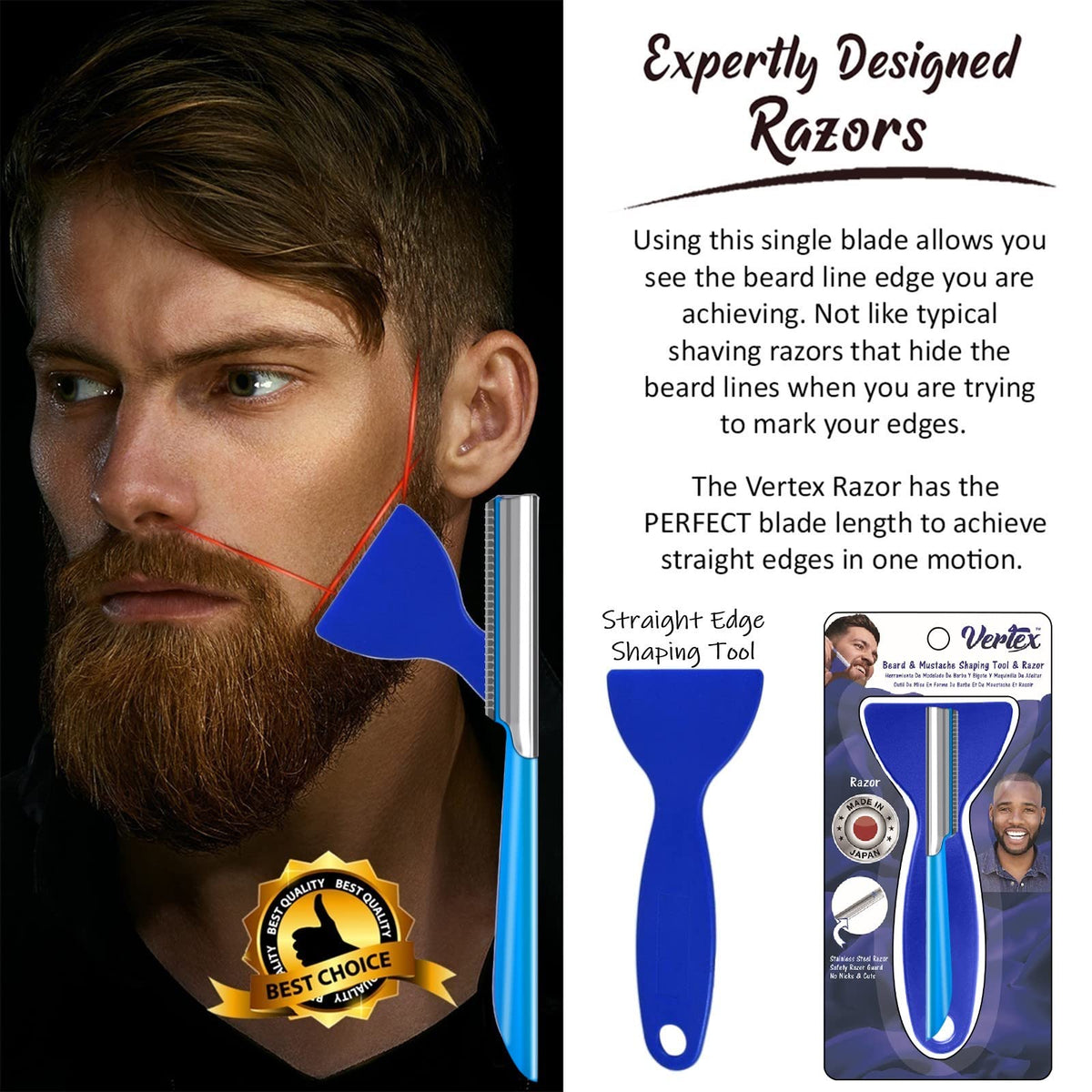 Vertex beard shaping razor with protective travel case