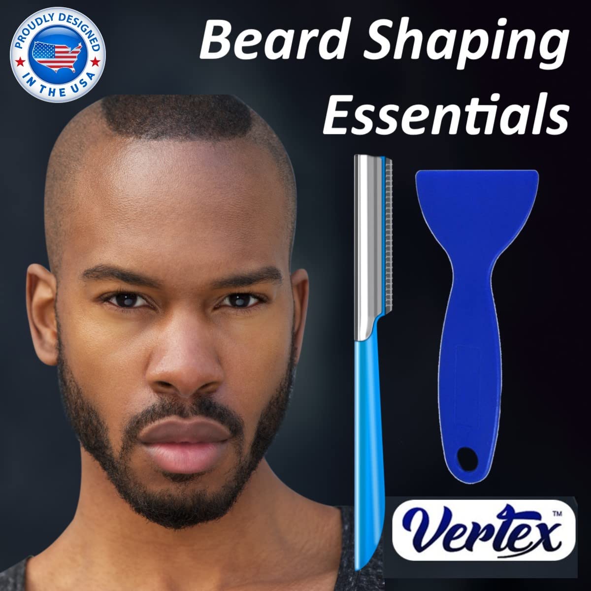 Close up of Vertex stainless steel blade for mustache grooming