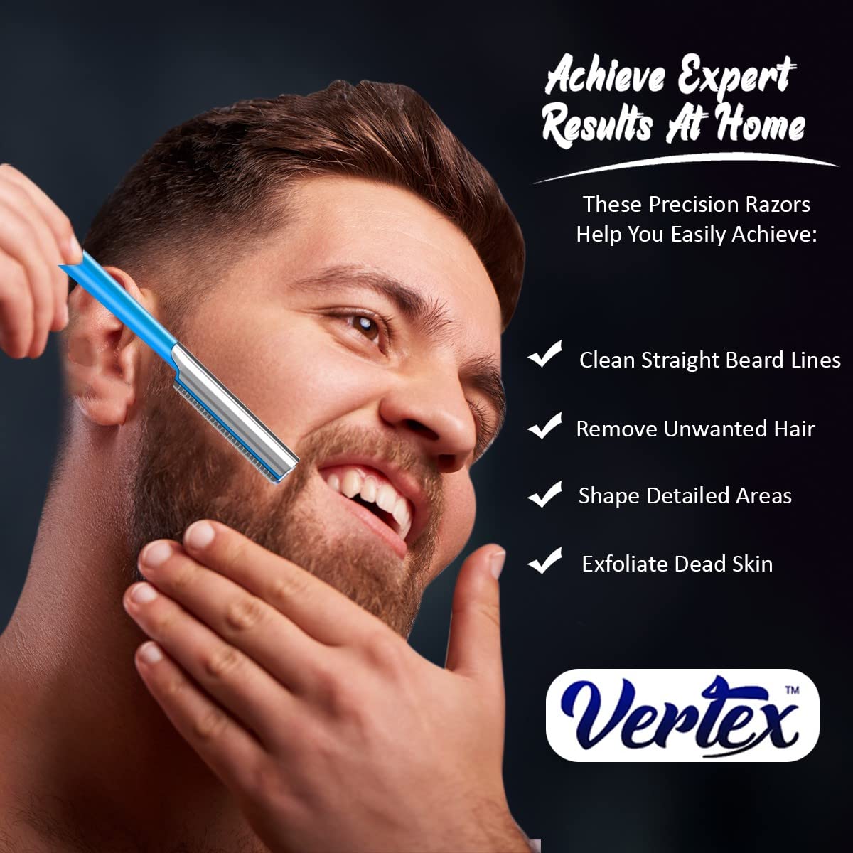 Vertex travel razor for precise goatee and sideburn edging