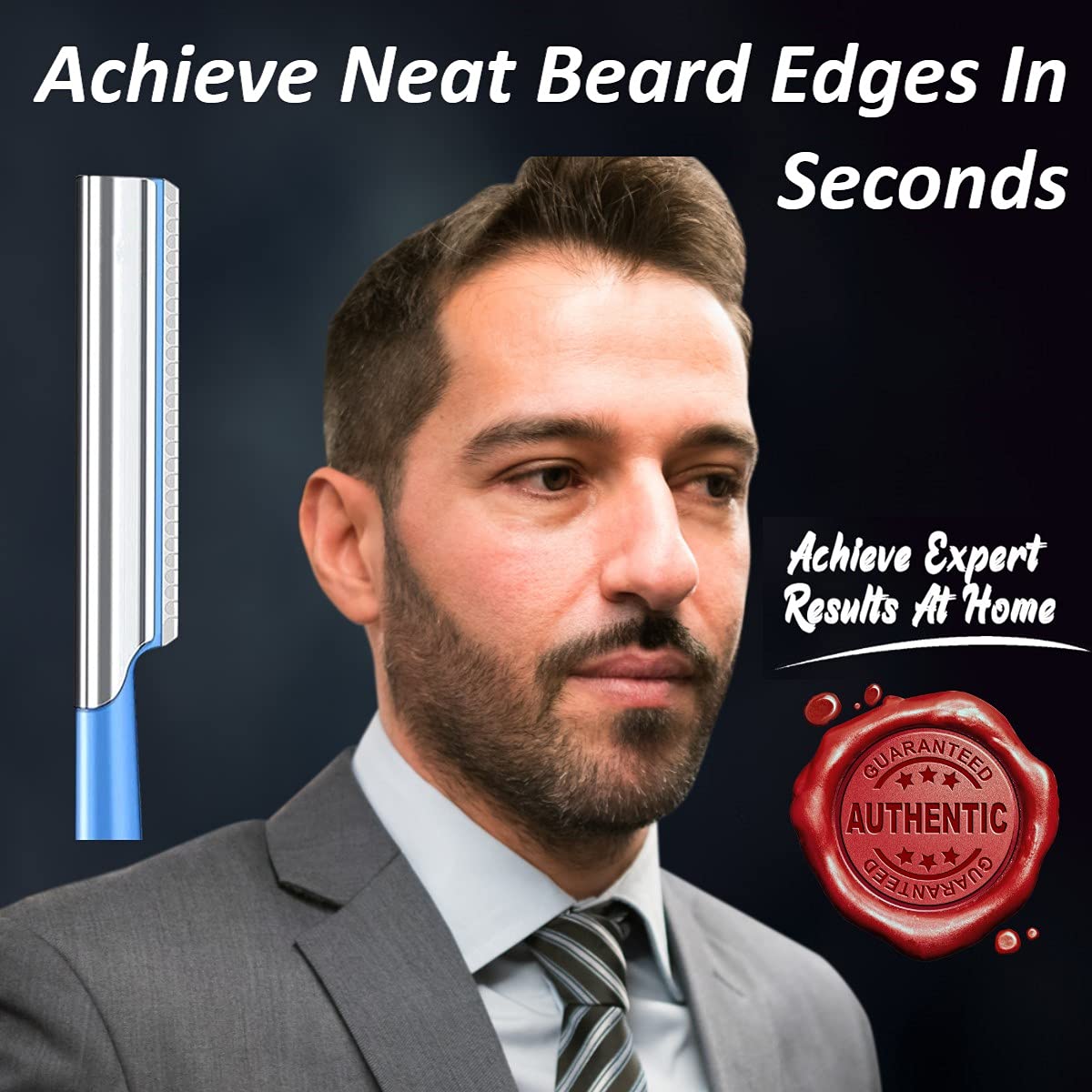 Man using Vertex straight edge tool for facial hair styling