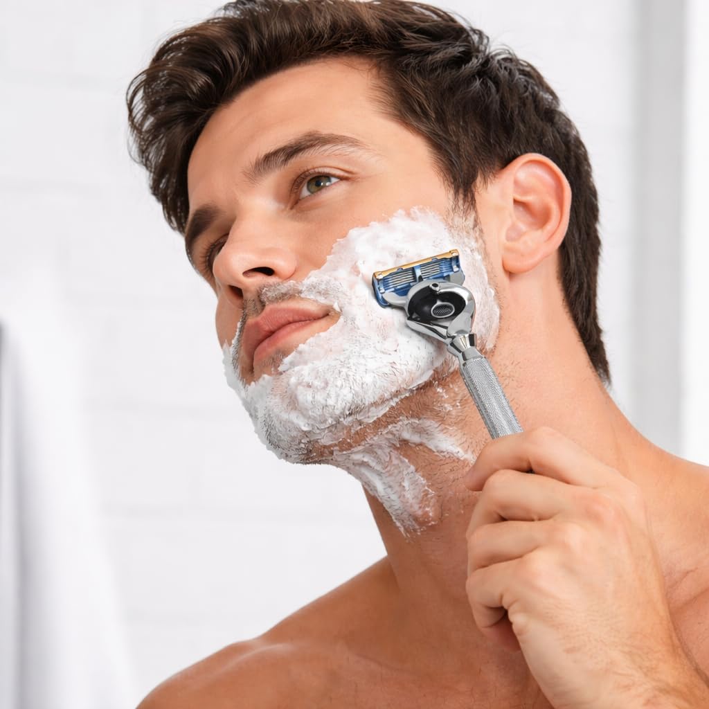 G.B.S. chrome razor displayed on a bathroom counter