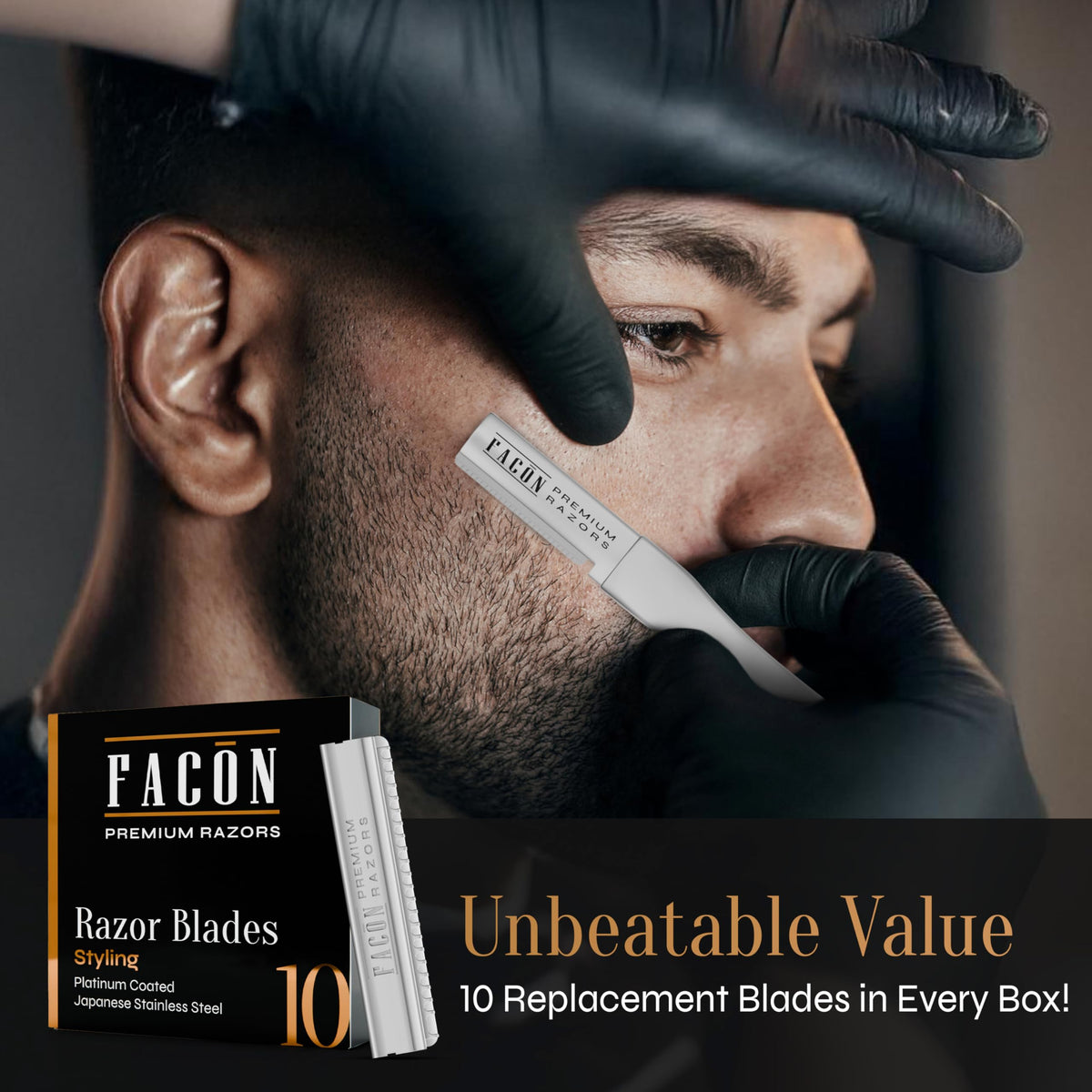 Detailed view of Facon razor handle and blade mechanism