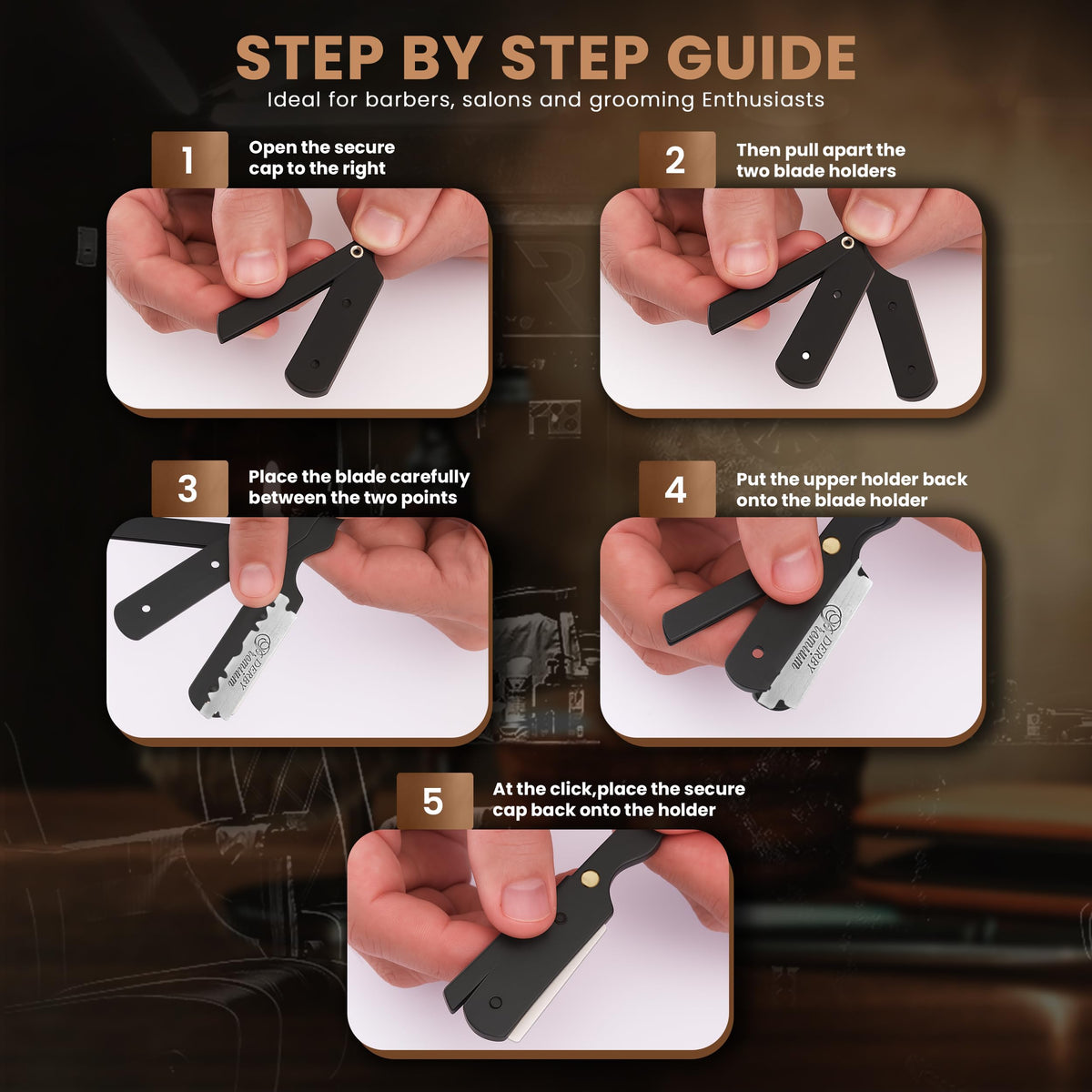 Utopia Care barber razor showing open flip-top blade holder