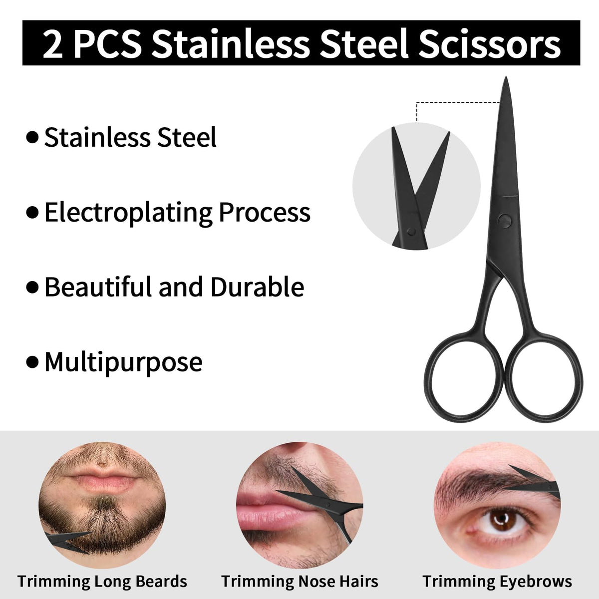 Natural dual teeth wooden beard comb and stainless steel trimming scissors side by side