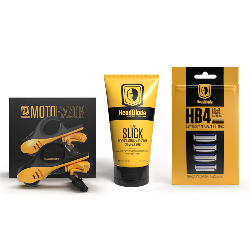HeadBlade MOTO razor with patented dual axis ball suspension system for scalp grooming