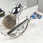 Taconic Shave low-profile chrome bathroom organizer stand for premium shaving gear.