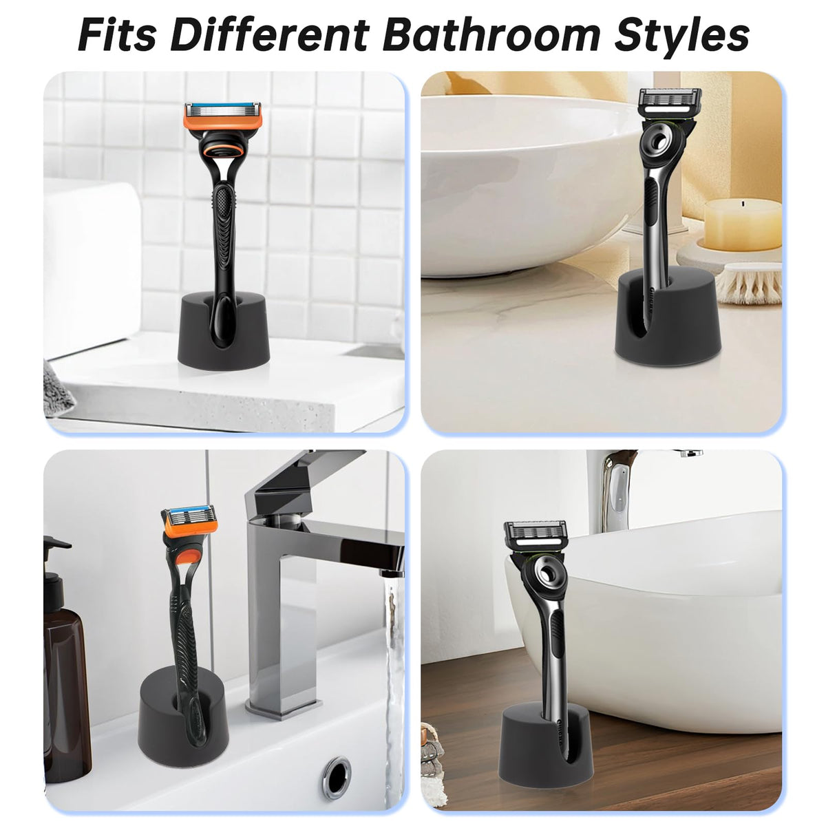 Premium imported heavy base rust free razor stand set for modern bathroom organization