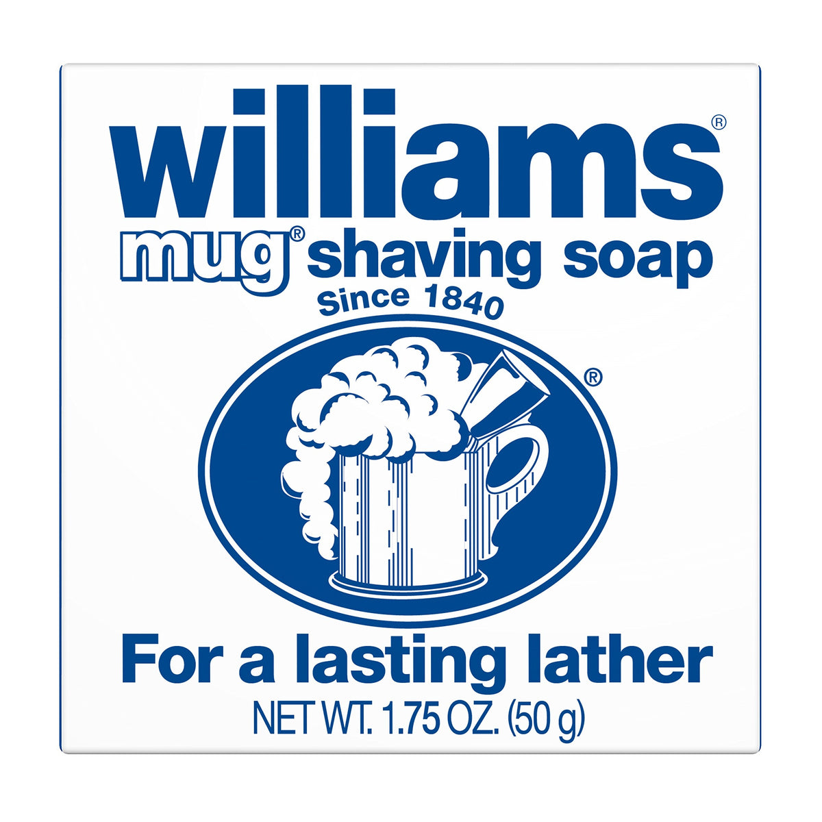 Close up of Williams Mug Shaving Soap texture and branding