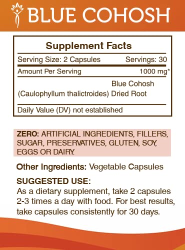 Back of Secrets of the Tribe Blue Cohosh bottle with ingredients