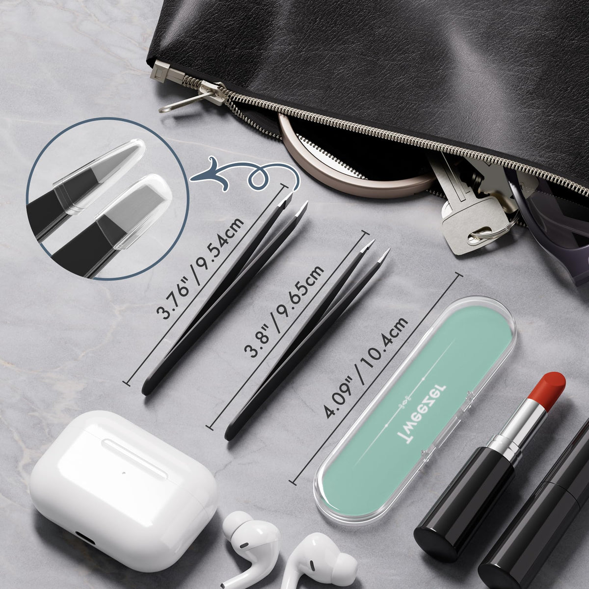 EZ2LIVE grooming tweezers close up highlighting the ergonomic non slip matte finish for men and women
