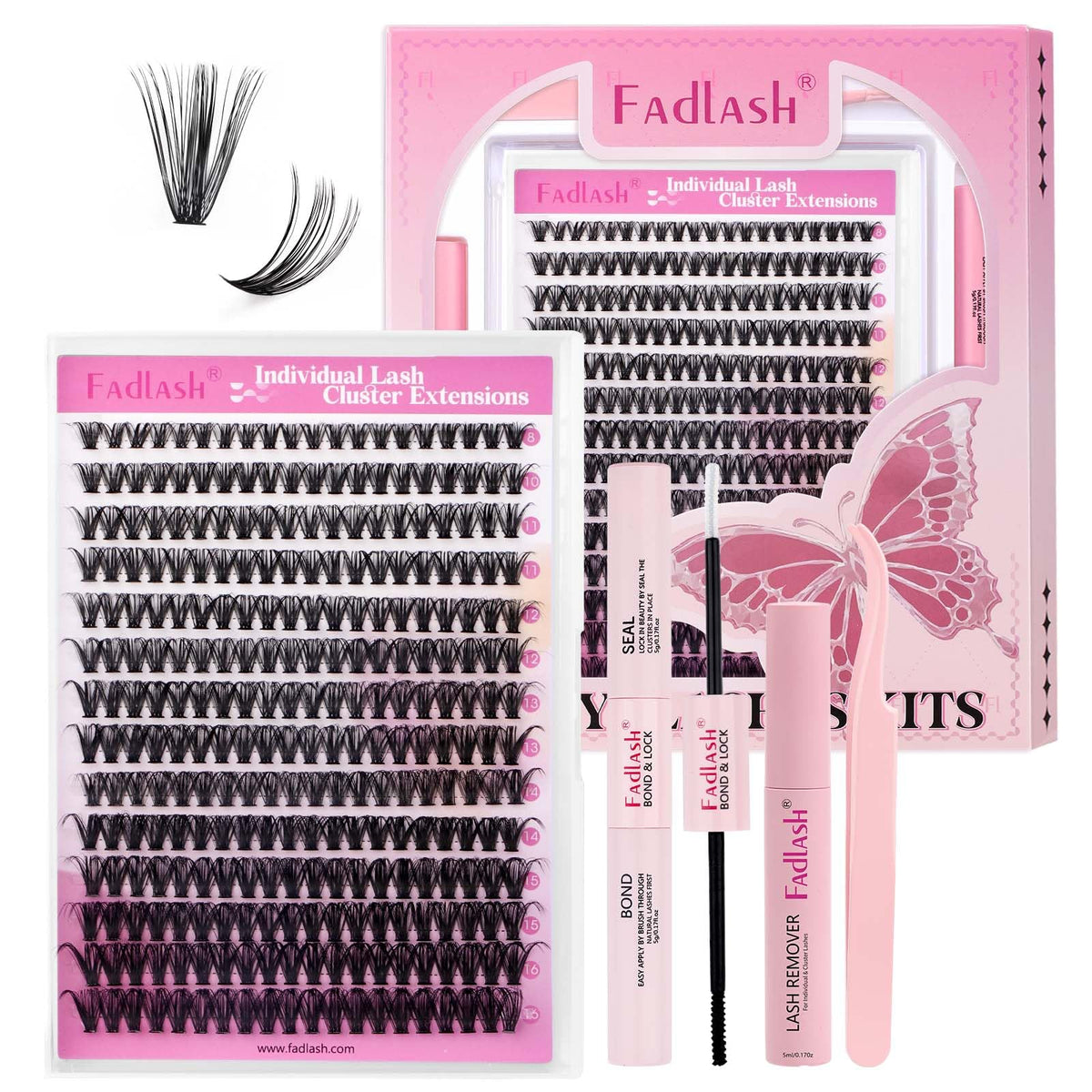 Fadlash lash extension clusters before and after visualization for natural looking flutter styling