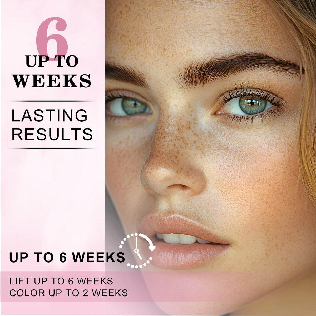 JUANPHEA Lash Lifting Kit showing the included silicone pads and Y-shape application brushes for home beauty styling.