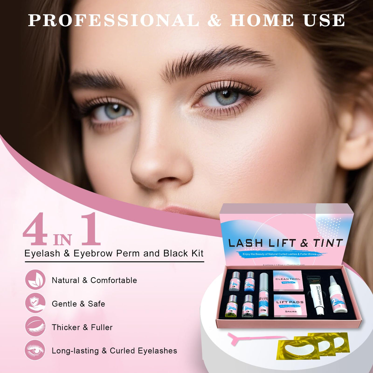 JUANPHEA lash lift and black kit application accessories including eyelash glue cleanser and nutrition lotion.