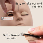 Premium soft touch rubber mannequin head setup showing salon supplies for eyelash extensions mapping.