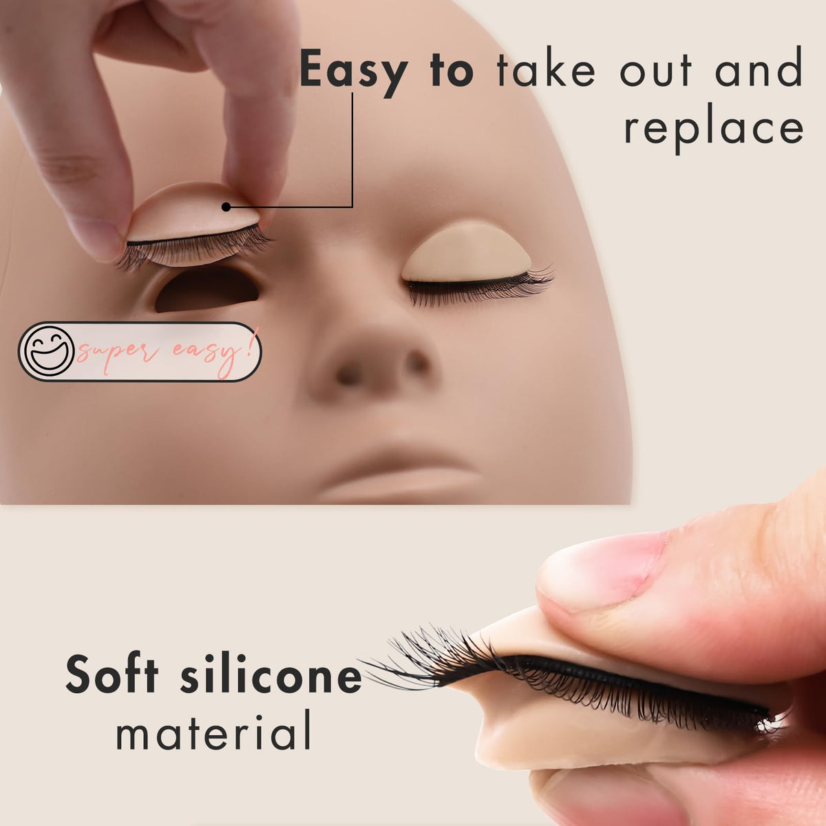 Premium soft touch rubber mannequin head setup showing salon supplies for eyelash extensions mapping.