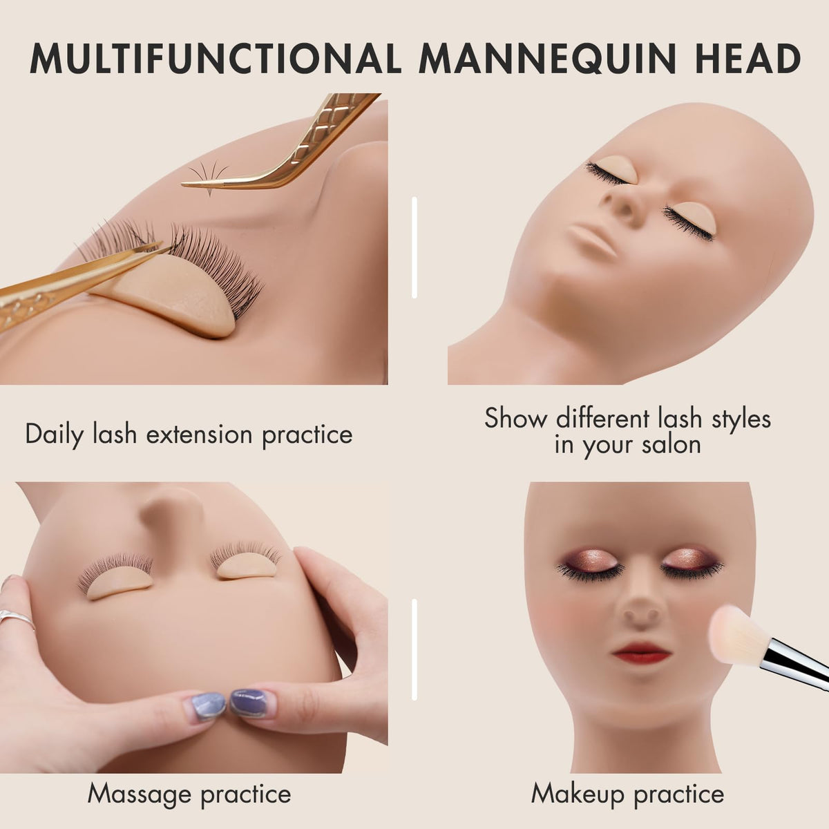 Side profile of Ericotry lash tech dummy head illustrating three dimensional facial contouring.