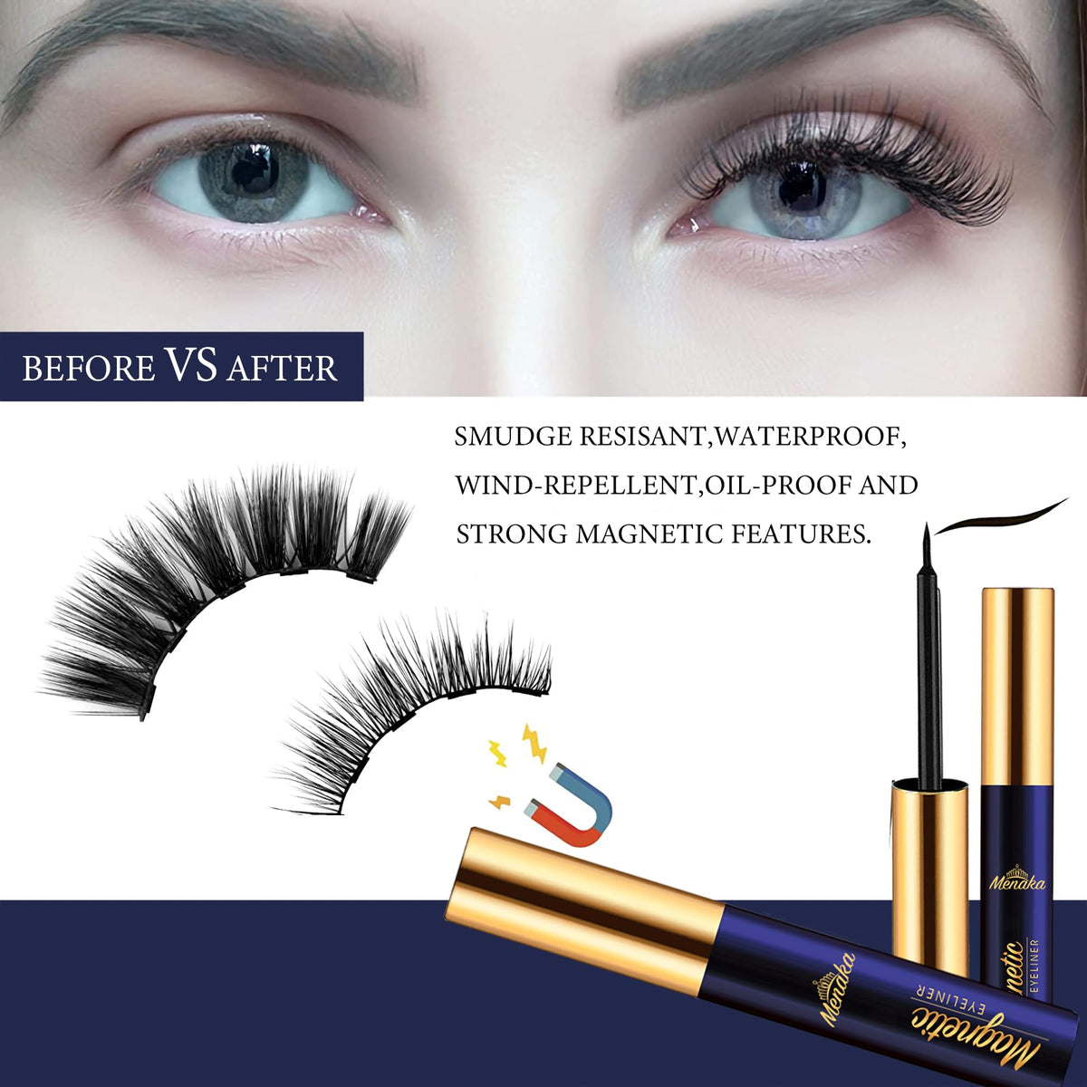Menaka 3D wispy cat eye false lashes ten pairs assortment display