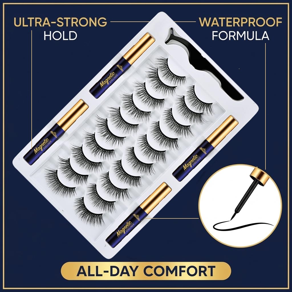 Menaka waterproof magnetic eyeliner four tubes with applicator tool setup