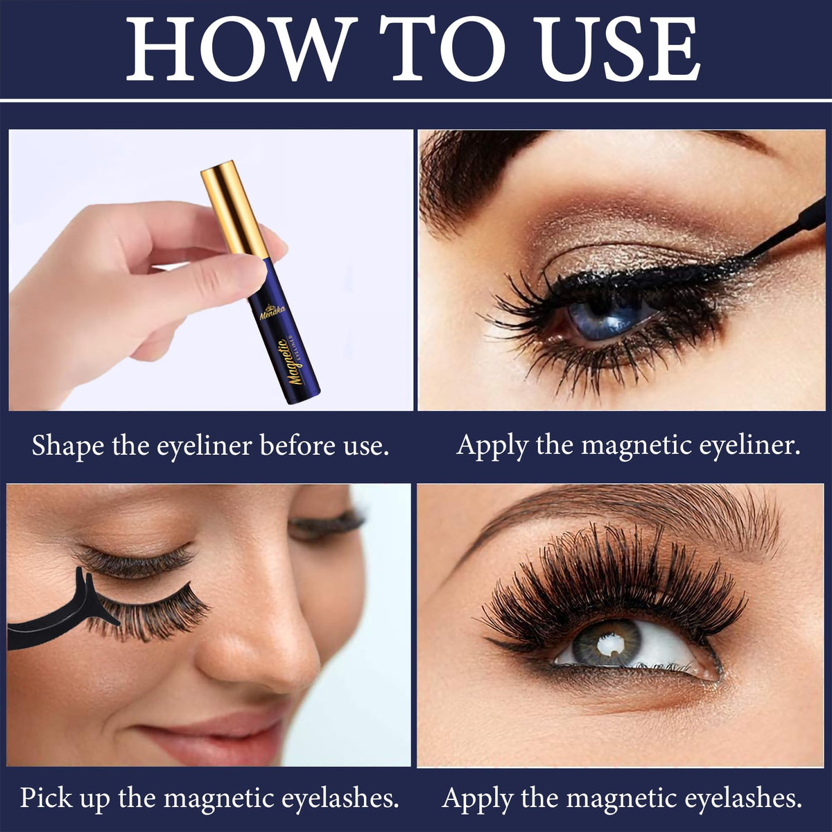 Menaka natural look magnetic eyelashes application step illustration