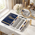 Menaka synthetic cruelty free eyelashes container opened showing lash styles