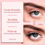 LUCKY CAT Eyelash Perm Kit showing five sizes of reusable silicone lift pads and Y-shaped brushes.