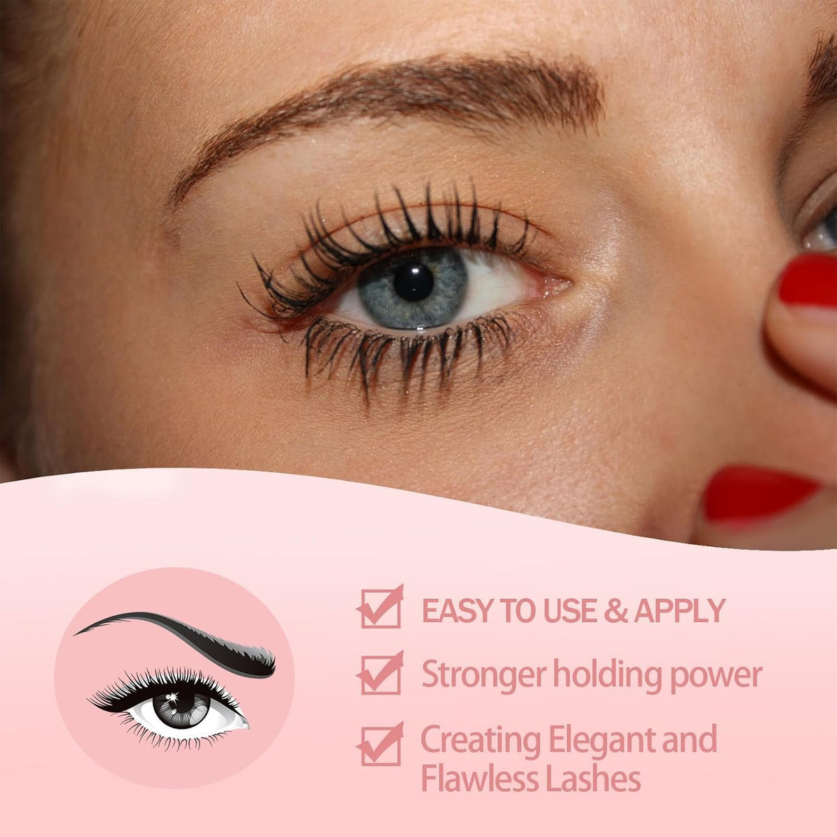 LUCKY CAT semi-permanent lash lift solution bottles labeled for perming and fixation steps.