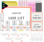 LUCKY CAT home DIY eyelash perming kit organized contents inside the authentic product box.