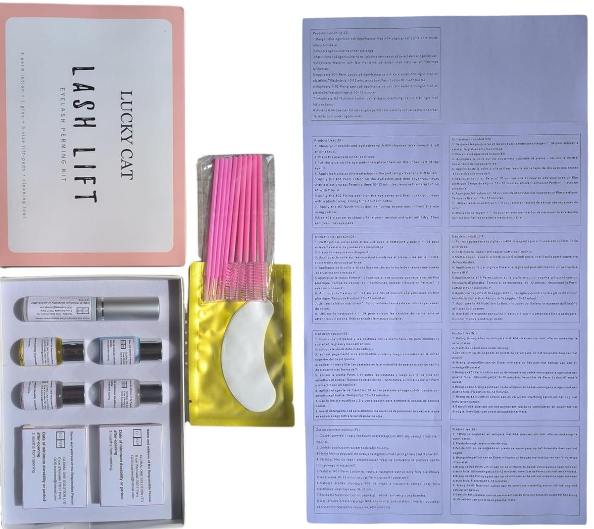 LUCKY CAT professional eye care lifting set displaying before and after results illustrations on packaging.