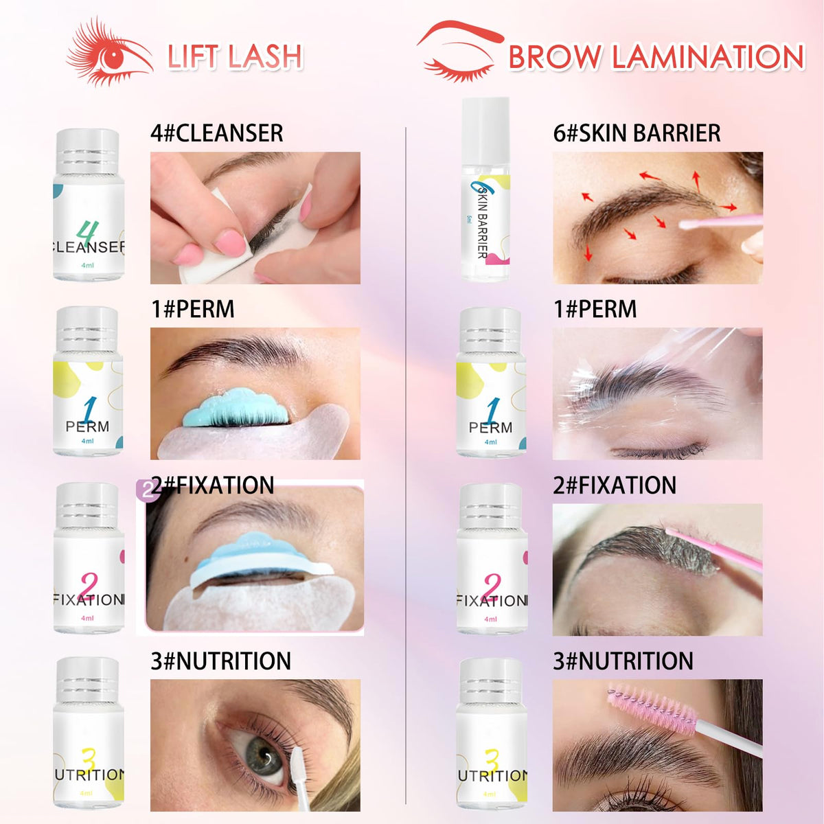 Close up of lash lift silicone rod applicators
