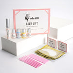 VedoAID Eyelash Extension Kit showing application accessories including Y-brushes and cleaning tools.