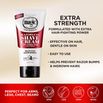 SoftSheen Carson razorless hair removal cream packaging detailing the four minute action time.