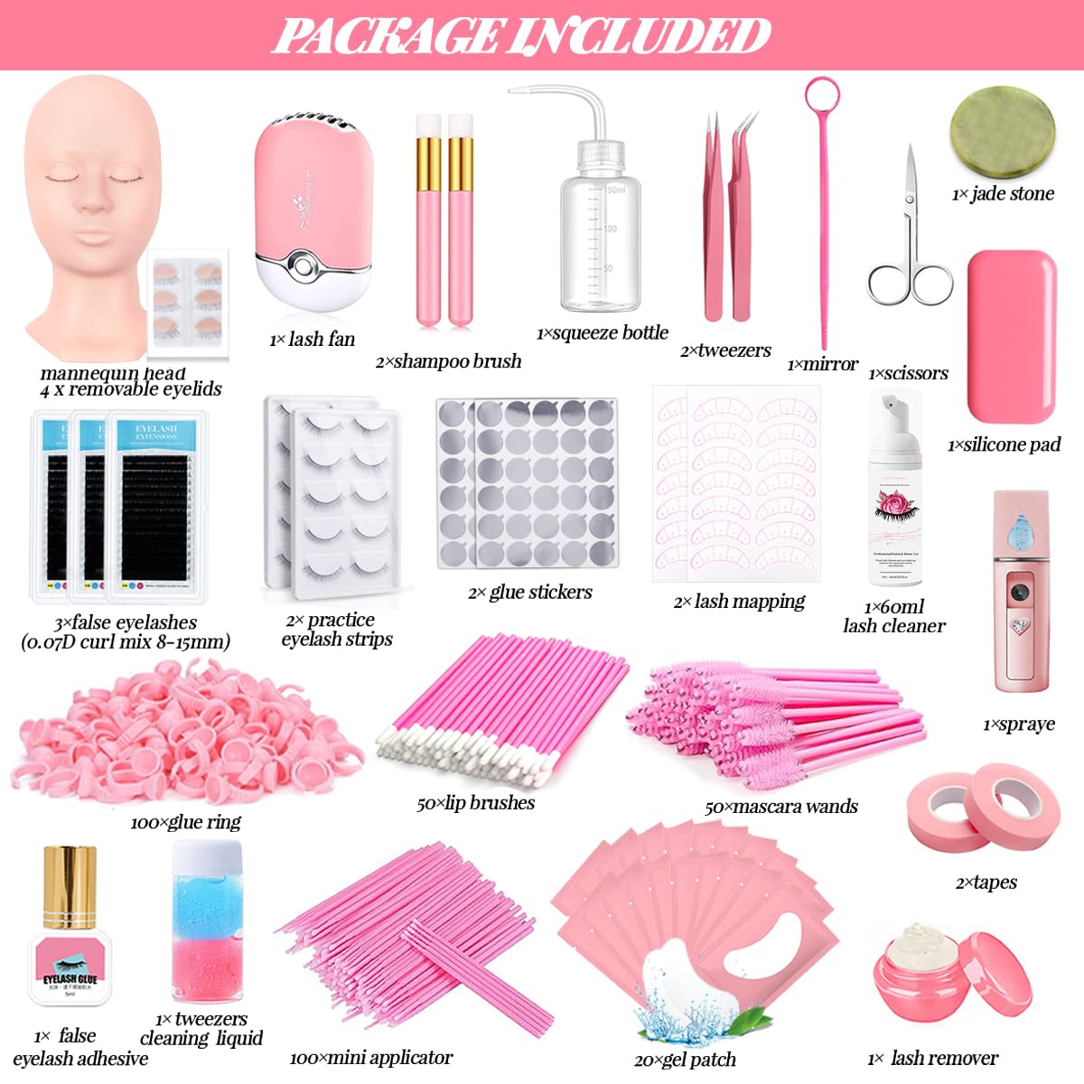 QUKLOGEN eyelash practice set displaying removable silicone eyelids for realistic lash tech training.