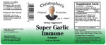 Back label view of Christopher's Original Formulas traditional garlic immunity syrup detailing dietary supplement specifications