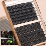 Step by step application diagram demonstrating how to place cluster lashes under natural eyelashes.
