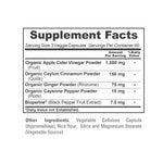 Supplement facts panel on the back of NusaPure Apple Cider Vinegar Complex detailing the fifteen hundred milligram serving.