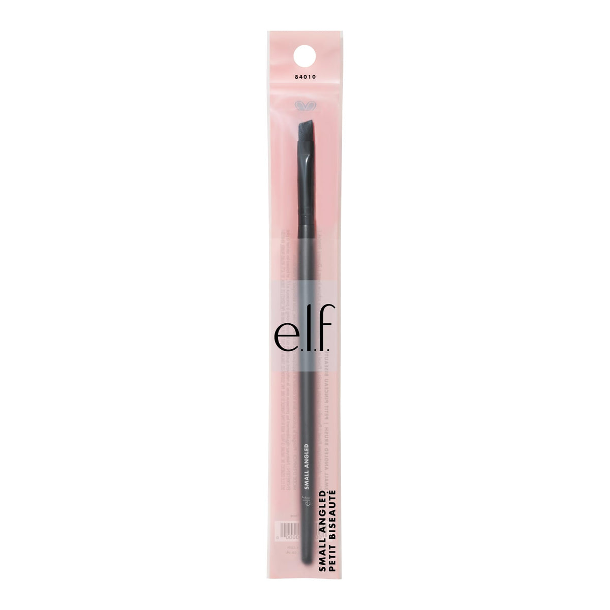 e.l.f. Studio small angled brush showing retail packaging and vegan certifications