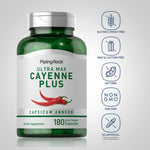 Side profile of Piping Rock capsicum annuum herbal supplement bottle showing non-GMO and gluten-free certifications