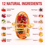 Flasture blood circulation support supplement emphasizing gluten free dairy free seals.