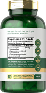 Carlyle Cayenne Pepper supplement nutritional facts and ingredients label layout