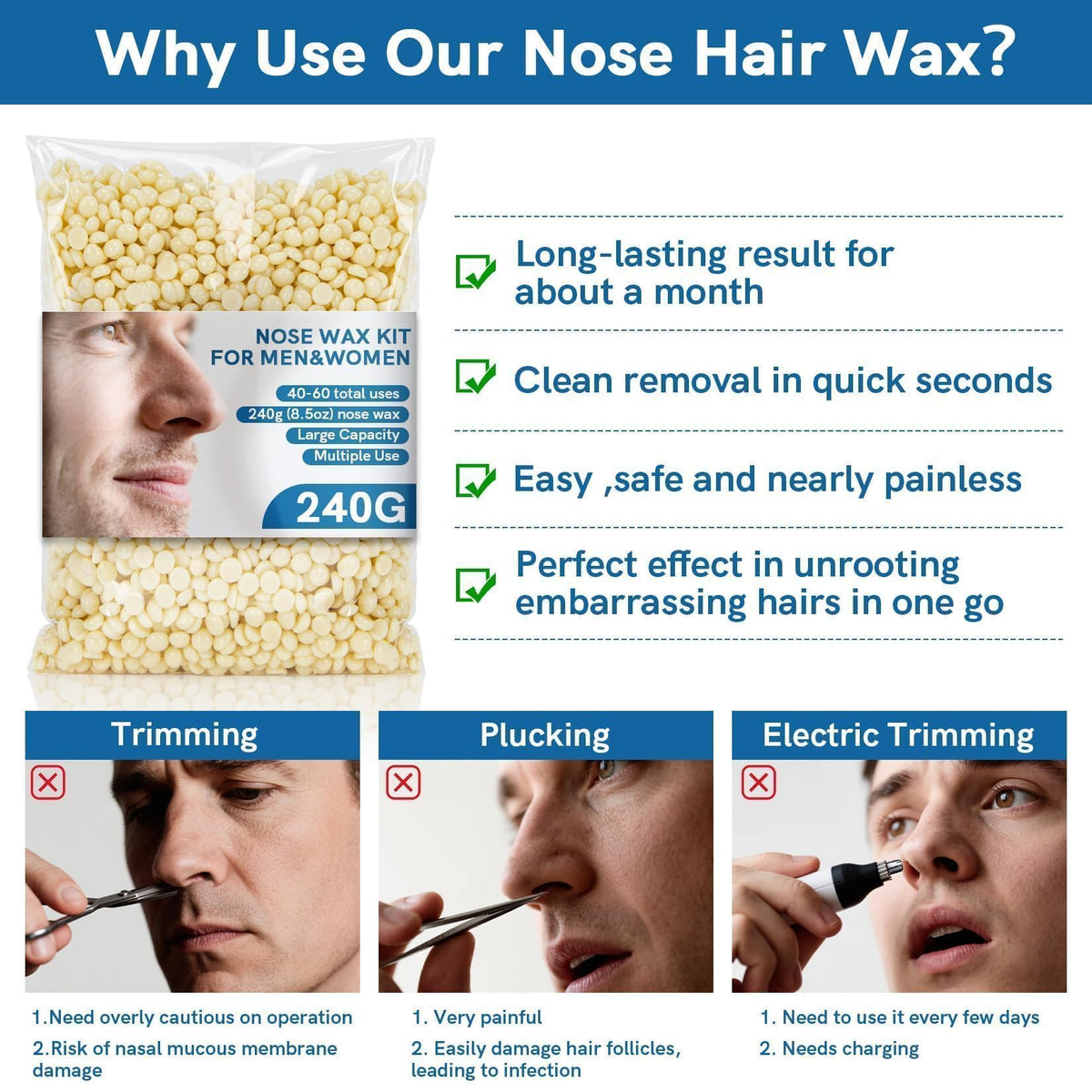 Lifestance nose hair removal set demonstrating the specialized wax applicator sticks.