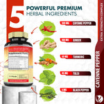 Back label of Tenmido capsules showcasing turmeric ginger tulsi ingredients list